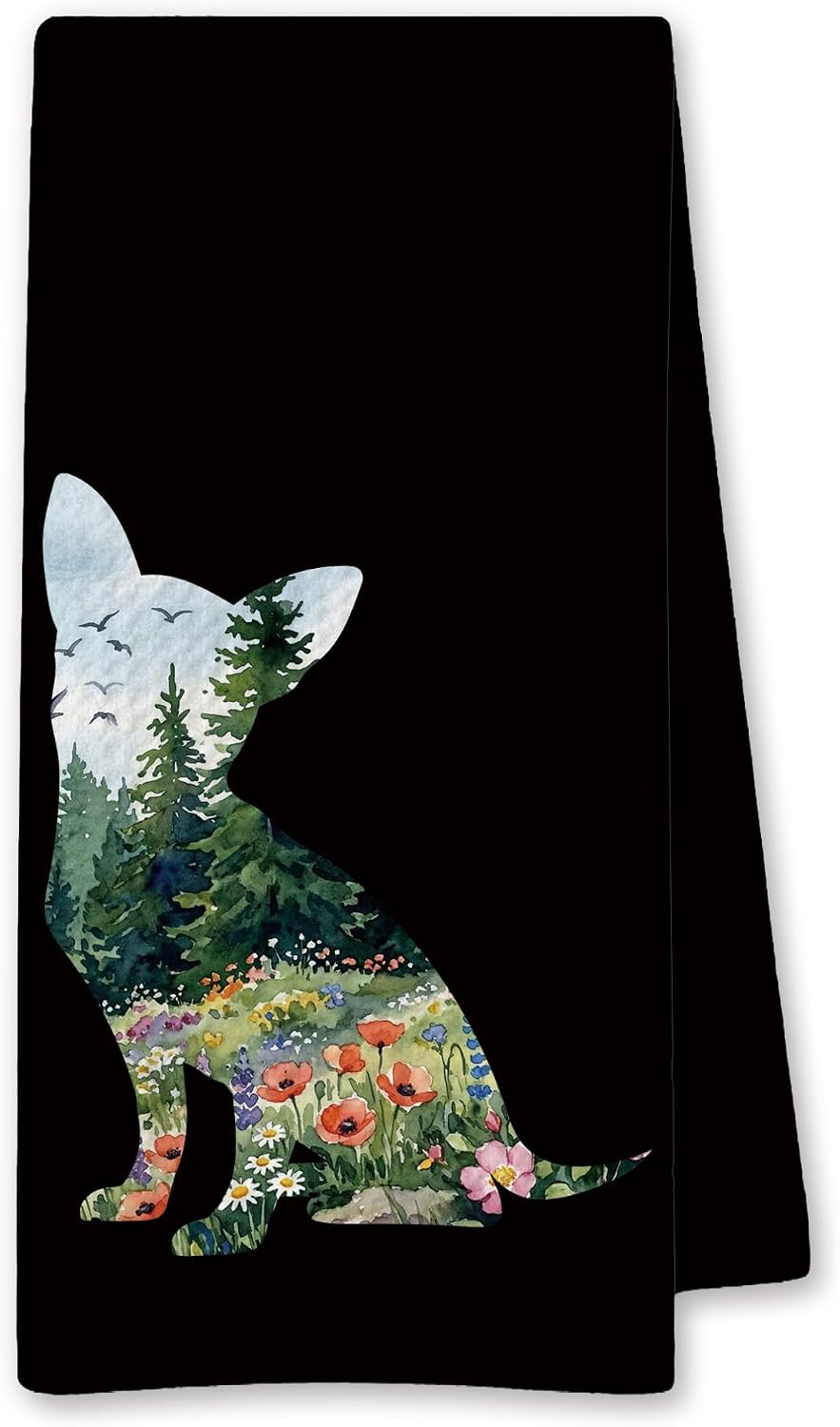 Wildflower Chihuahua Kitchen Towels Decor 16x24 Inch, Chihuahua Gifts for Women Men, Dog Lover Owner Gifts Hand Tea Dish Towels for Kitchen Bathroom Decor
