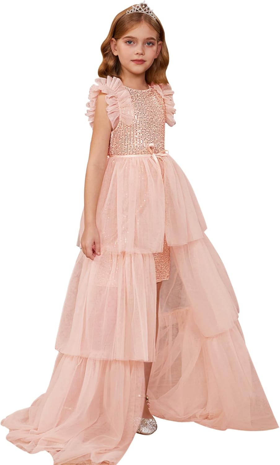 GRACE KARIN Girls Sequin Dress Formal Pageant Sparkle Party Ruffle Prom Maxi Dress Size 5-14Y - Image 7