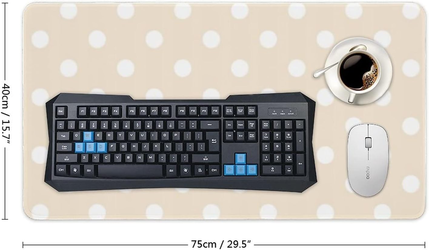 Desk Mat Large Mouse Pads, Classic Polka Dots Desk Pad with Stitched Edges Writing Mat for Computer Laptop, Office Desktop & Gamer Keyboard 16 x 30inch
