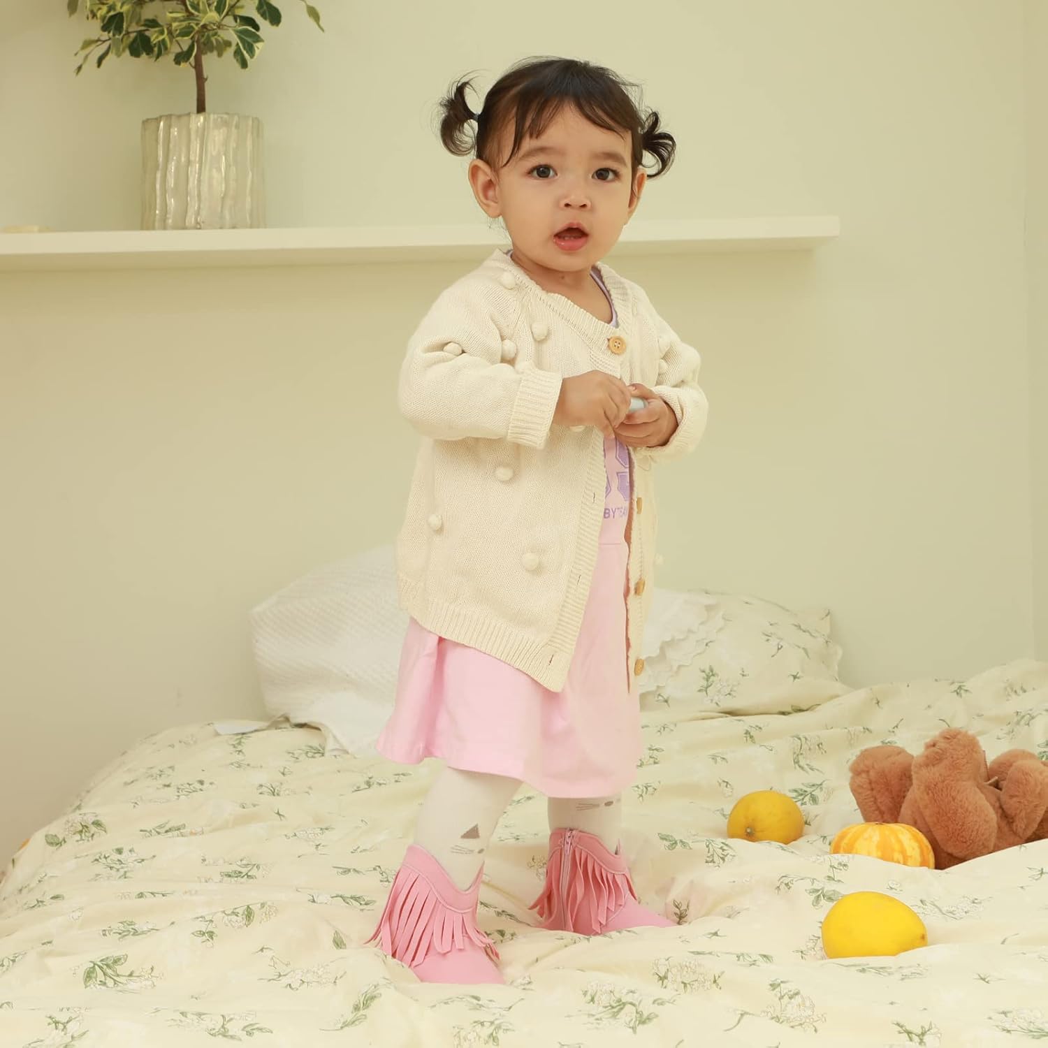 ESTAMICO Baby Girls' Cowboy Tassel Boots 6-12 Months Infant Pink