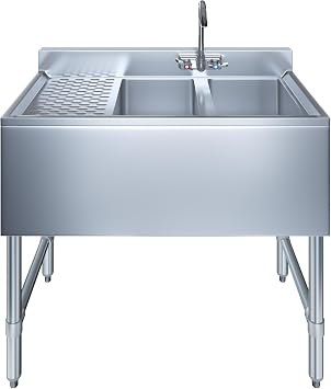 Commercial Stainless Steel Two Compartment Under Bar Sink with Left Drainboard 19" x 36"