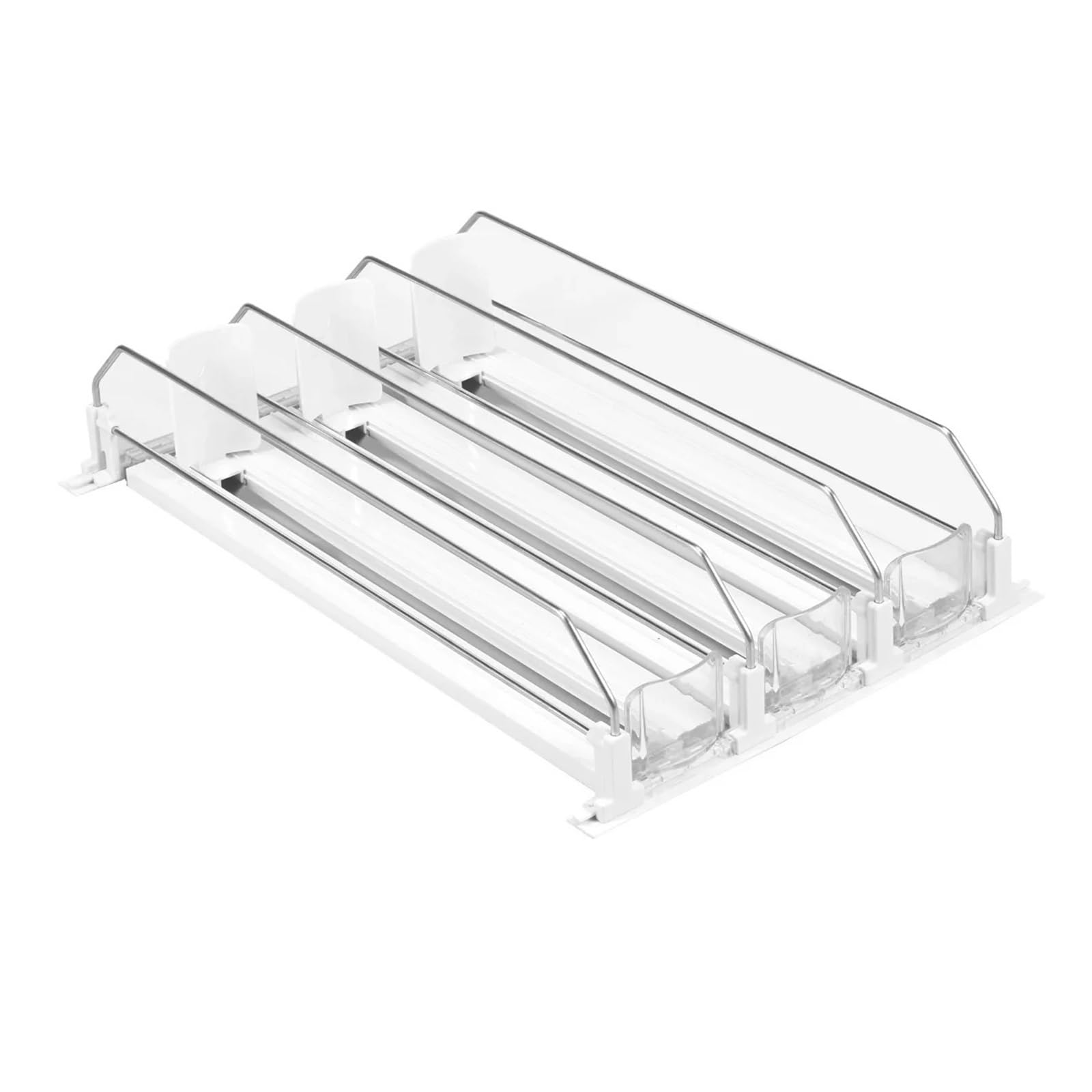 Organisateur de boissons, poussoir bouteille Soda à largeur réglable, distributeur coulissant en forme E, étagère ressort for réfrigérateur cuisine(4 Row transparent)