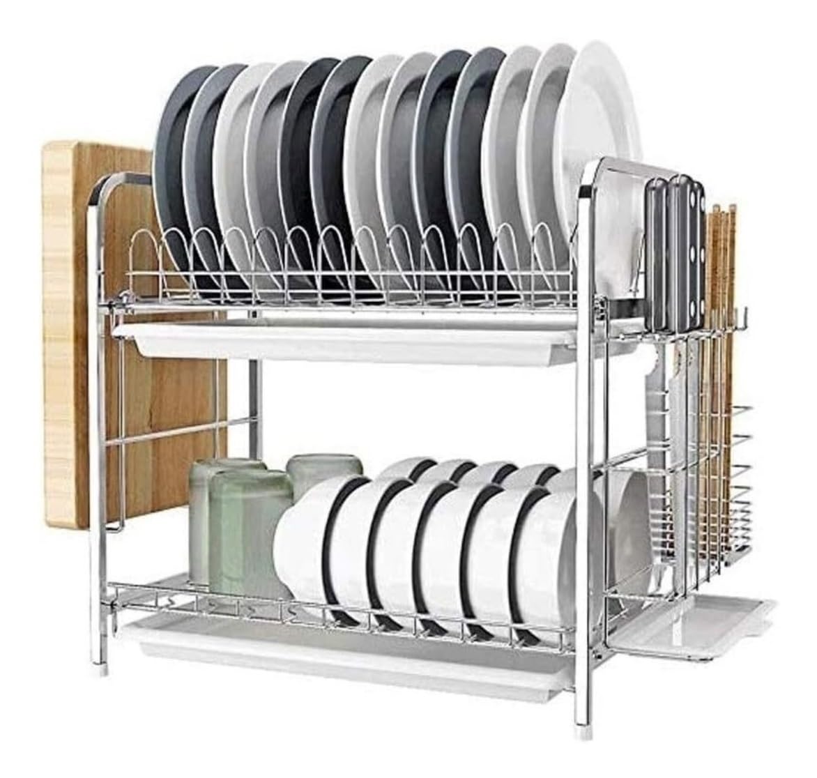 GLJTUO 304 Stainless Steel 2 Tier Kitchen Countertop nizer with Dish Rack Drain Rack and Utensil Holder Space Saving Sink Drying Rack with Drip Tray for Storage and Drainage.