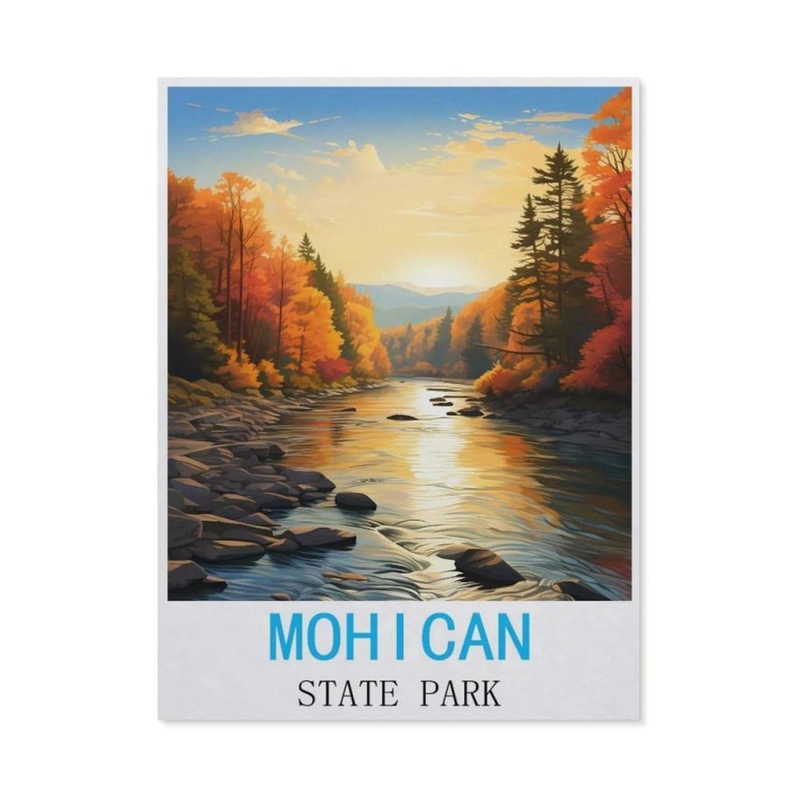 BEAYODKP 5D DIY Diamond Painting kit，Mohican State Park Vintage Travel Poster，Round Resin Diamond Cross Stitch, Home Decoration Gift（40 x 50 cm/15.74 x 19.68 inches）-CP39