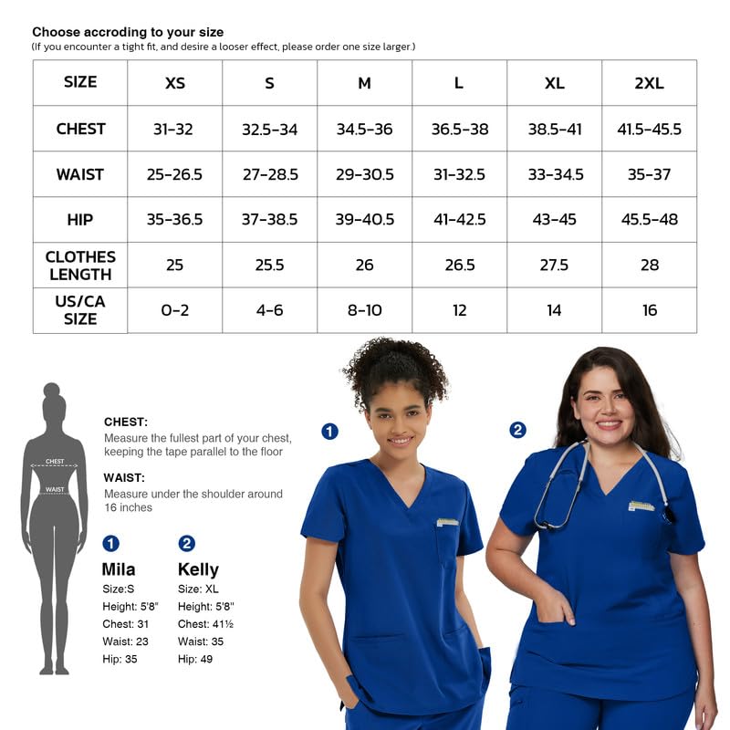 Kitmaz Uniforme Médico Para Mujeres - Camisas Elásticas Suaves con Escote en V y 3 Bolsillos