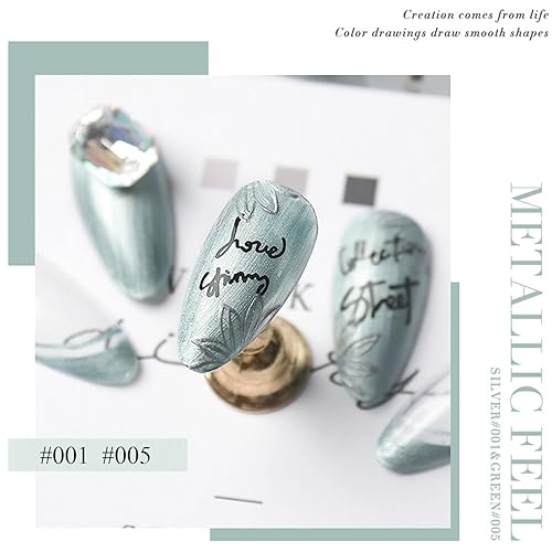 Miniatura 3 de Esmalte de gel de uñas pintado metálico 3D de 6 colores, pintura de metal, arte de uñas, creativo, elástico, metálico, pintado, pintura de