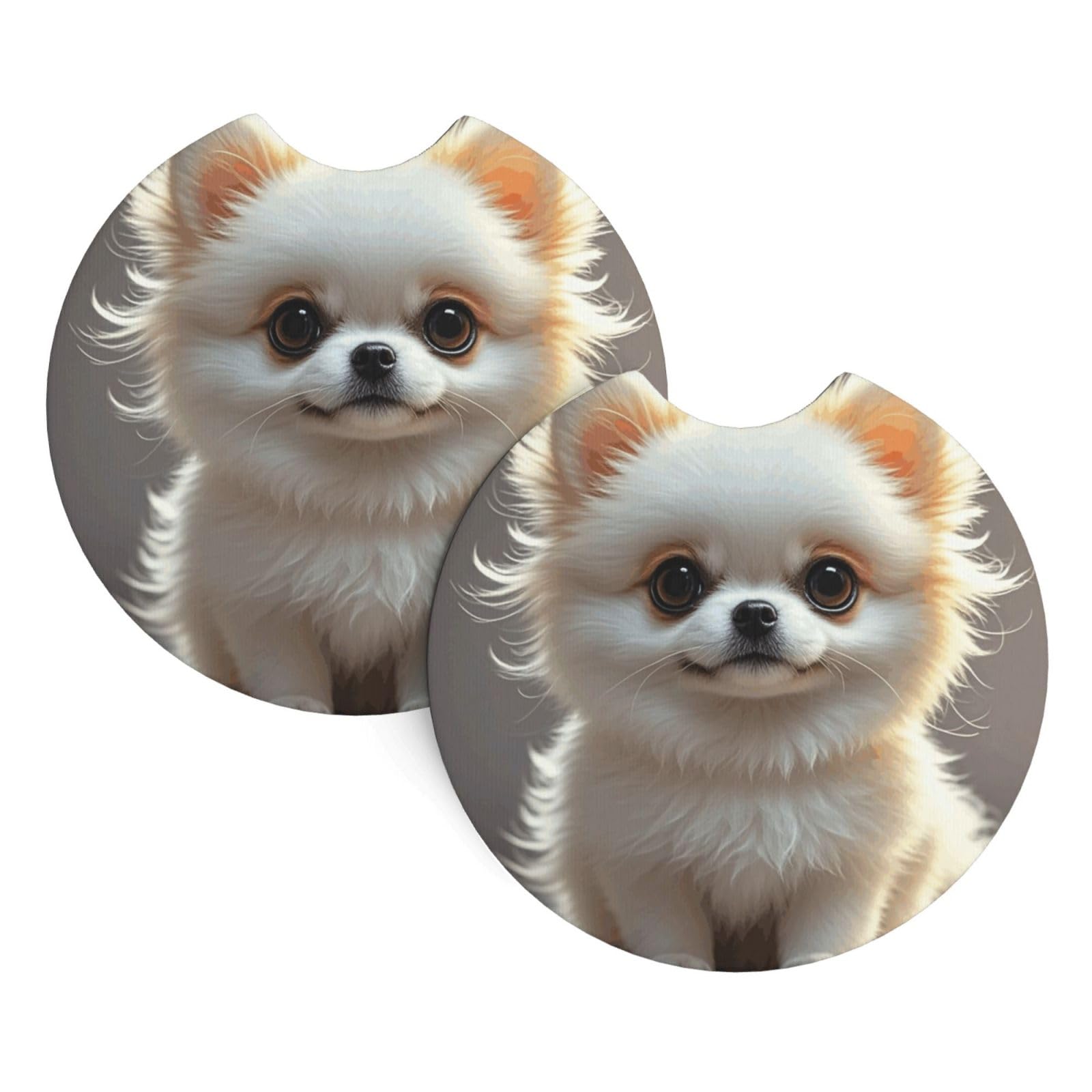 2 Pack Car Coaster for Cup Holders Cute Pomeranian Car Cup Coaster 2.7" Neoprene Non-Slip Automotive Cup Mat Universal Auto Car Interior Accessories for Women Men Cup Pad