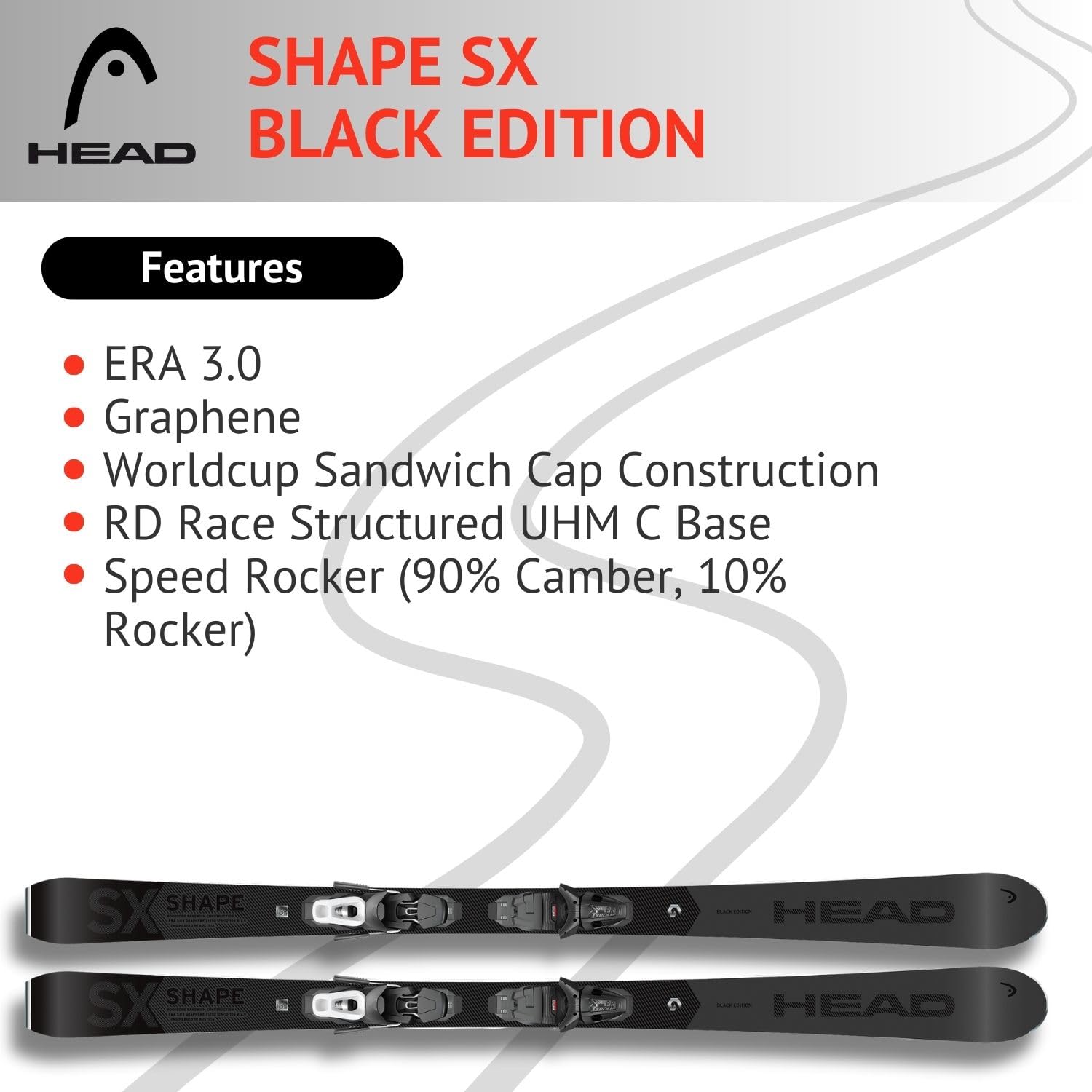 Ski Alpinski Pistenski - Head Shape SX Black Edition - Speed Rocker - inkl. Bindung PR11 GW Gripwalk Z3-11 - für Fortgeschrittene und Könner - Carvingski für präparierte Piste