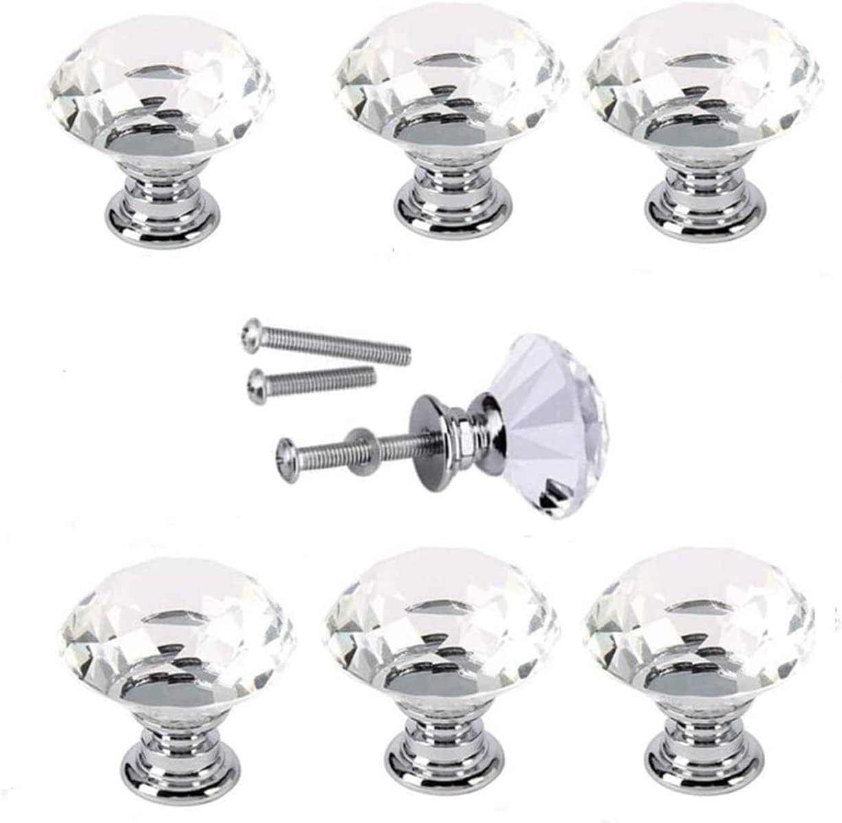KEMISSY 40MM Clear Crystal Glass Diamond Cut Door Knobs Kitchen Cabinet Drawer knobs+Screw Home Decorating (6)