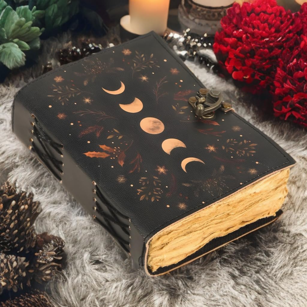 Grimoire Diary Blank Spell Book of Shadows The Lovers Journal, notatnik Tarot Spiral Gothic Journal Skull lover Antique Deckle Edge Papier Vintage skórzane czasopisma prezenty dla niego