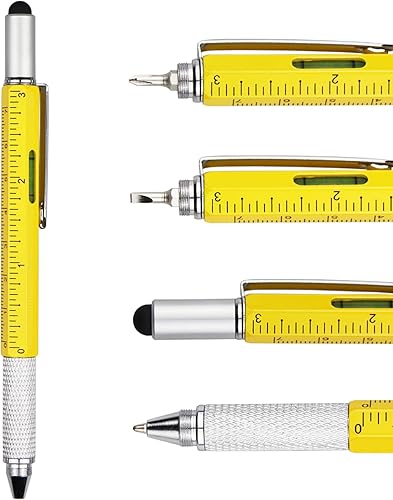Miniatura 10 de DUNBONG Bolígrafo de metal multiherramienta 6 en 1, con destornillador, tinta negra, lápiz capacitivo, nivel y regla, 1 unidad (negro)