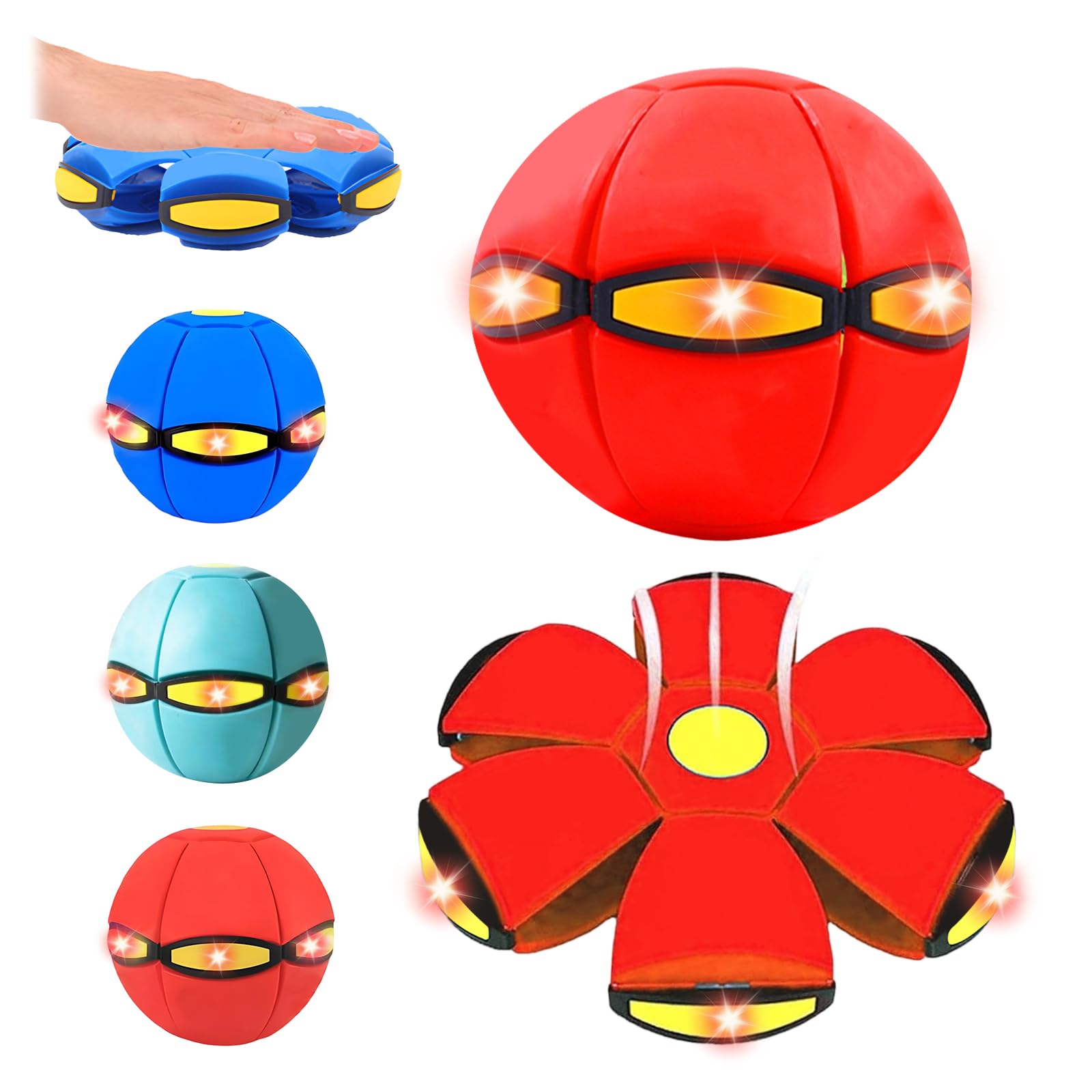 Kenmohuo Magic Bouncing Ball, Bouncy Balls, Magical Flying Saucer with 6 LED Light, Family and Pet Interactive Toys, Safe & Durable Dual Form Freely Switchable for Indoor & Outdoor Use (Red)
