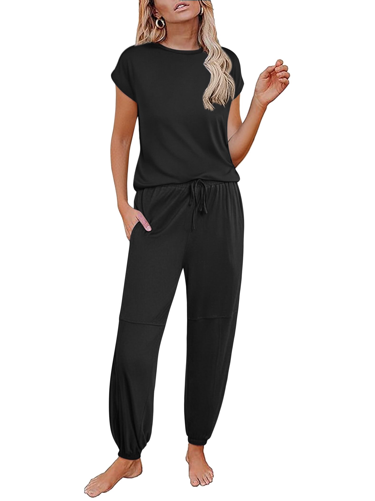 Ekouaer Pajamas for women 2 Piece Lounge Set Cap Sleeve Sleepwear Joggers Pants Pjs with Pockets S-XXL