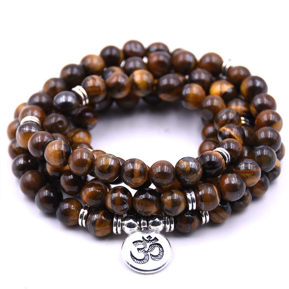 Self-Discovery 108 Natuurlijke Mala Yoga Sieraden Meditatie Kralen Armband Ketting met Yoga Symbool Charme, One Size, Lavasteen, Kralen