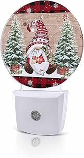 Christmas Night Lights Auto Sensor Pine Tree Gnome Night Light Red Plaid Wood Winter Snowflake Round Lamp Plug-in LED Nightlights Dusk to Dawn for Living Room Bedroom Bathroom Hallway Home Wall Decor