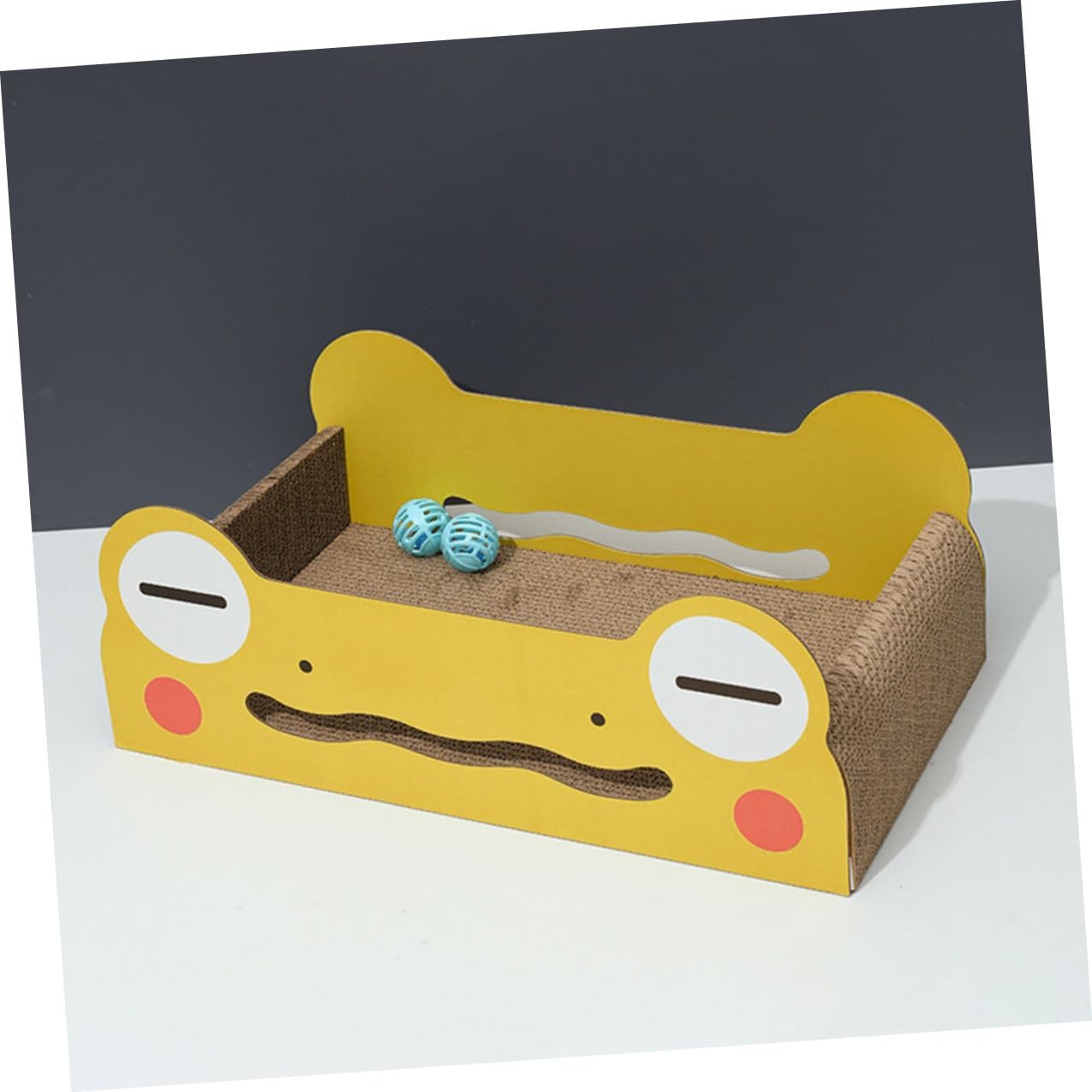 Cartoon Wide-Eyed Frog Cat Scratching Board and Nest Small Corrugated Paper Cat Scratcher and Kittens