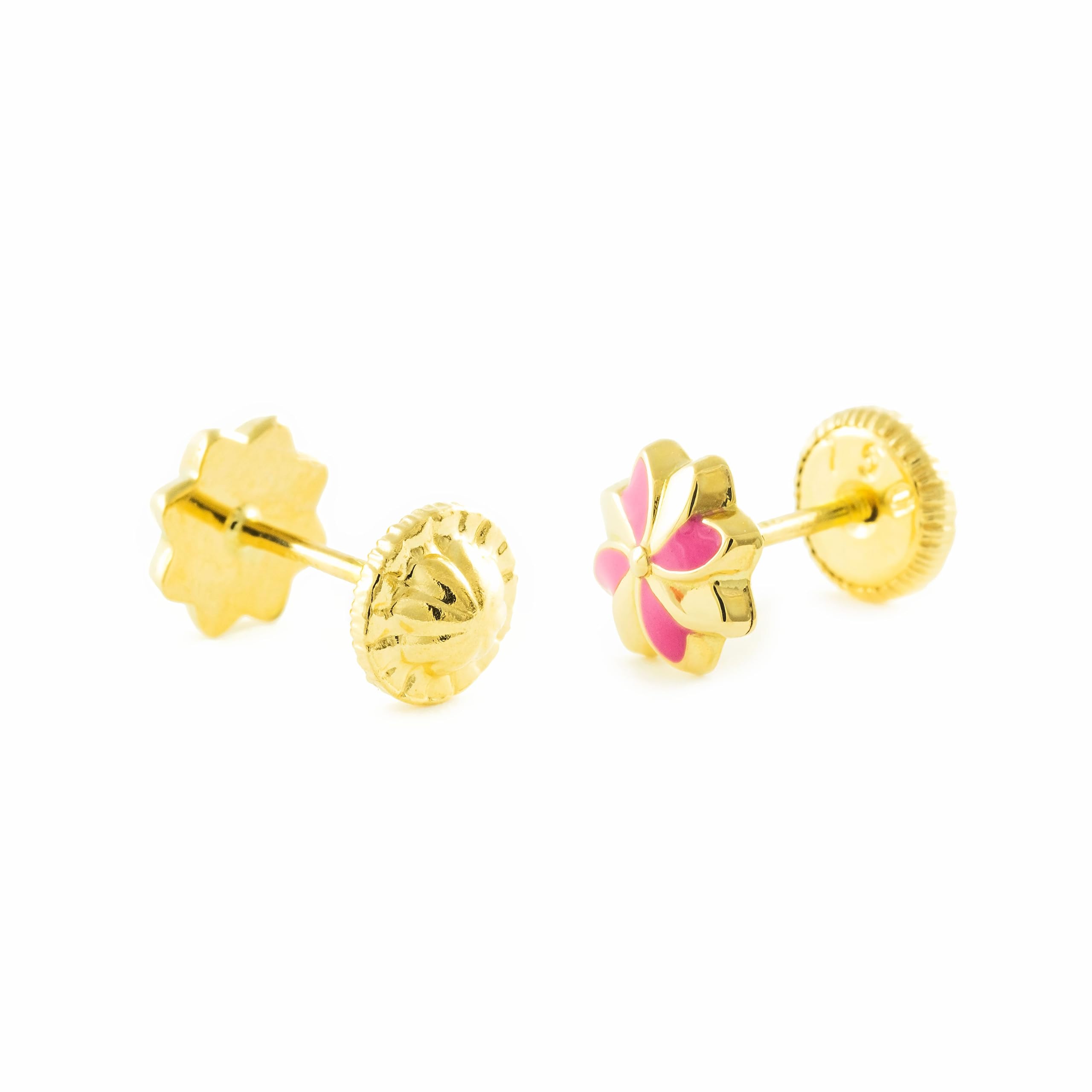 Rosa Emaille Blume Kinder Mädchen Ohrringe Gelbgold 9K - Garantiezertifikat - Mondepetit - 2627