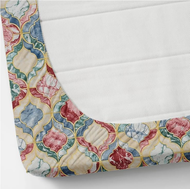 Image of All Season Comfort Elastic King Size Fitted bedsheets with 2 Pillow Cover King Size bedsheets Glace Cotton |Fitted bedsheet Cotton King 72 x 78 inche Wrinkle Free Bedsheet, Multi Shankh