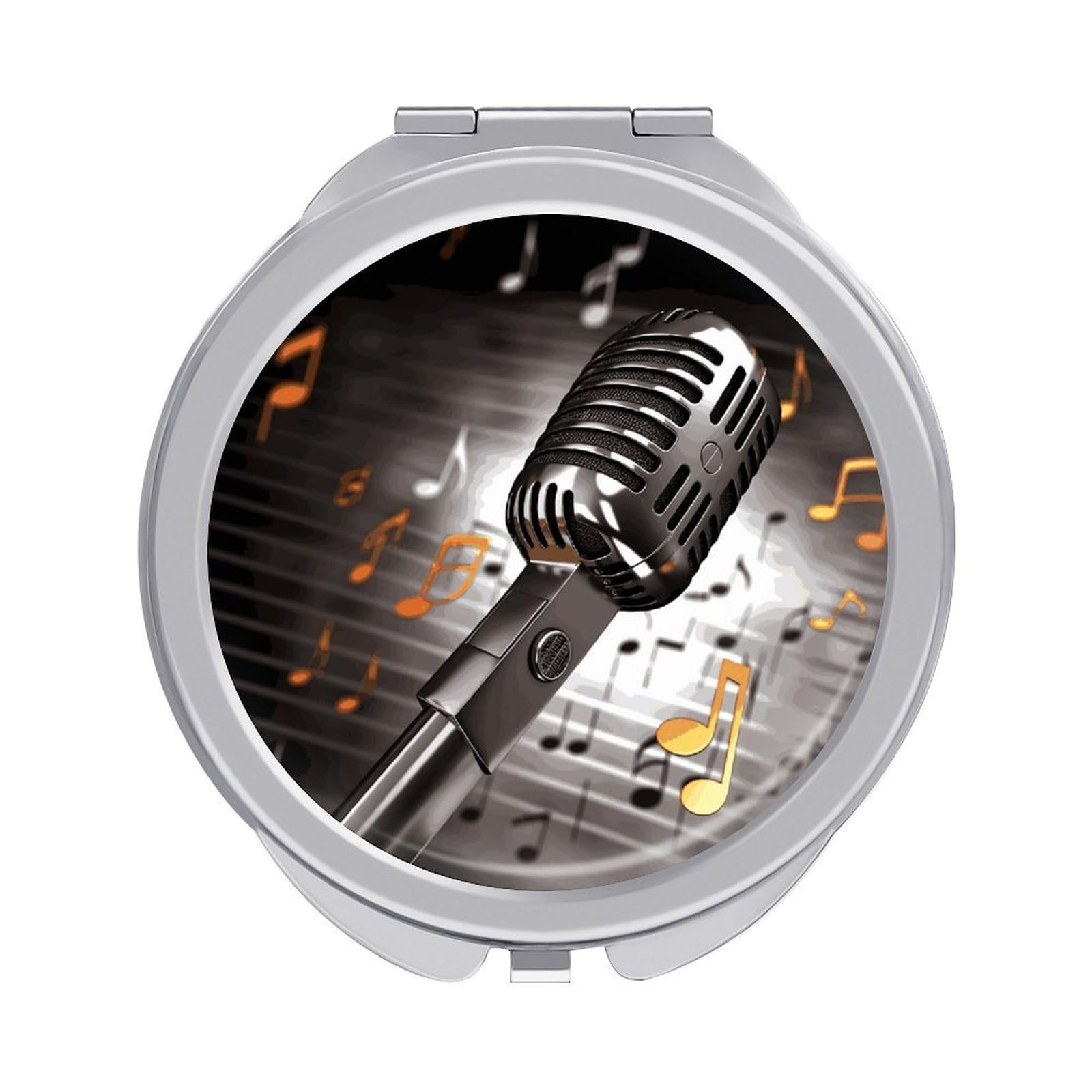 VstaDank Microphone with Music Notes Travel Makeup Mirrors Exquisite Double-Sided 2X/1X Magnifying Folding Pocket Mirror Portable Round Handheld Mirror Mini Compact Mirrors for Outdoor Home
