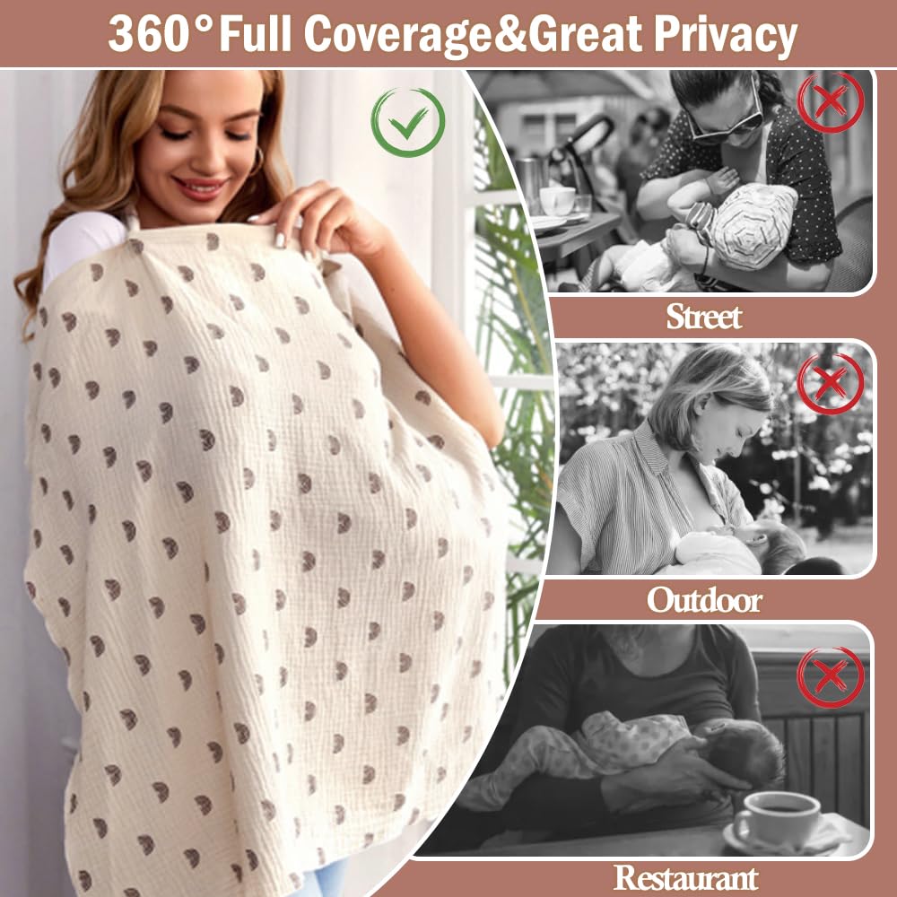 Funda de lactancia de muselina para lactancia, cubierta de lactancia de algodón suave y transpirable para mujer, fundas de lactancia de privacidad con cuello de arco, aro ajustable para delantal de