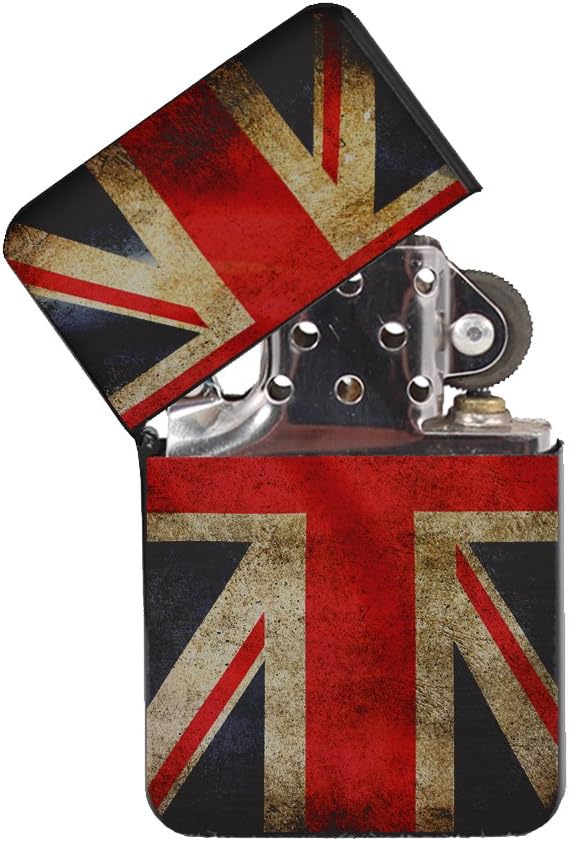 Great Britain Flag - Black Lighter Windproof Flip-Top Refillable with tin Gift Box