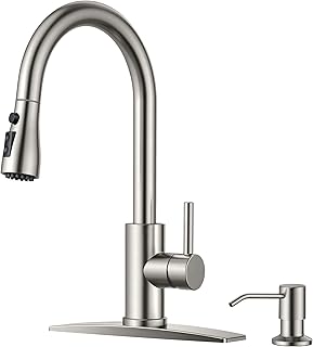 FORIOUS Kitchen Faucets with Soap Dispenser and Pull Down Sprayer, Brush...