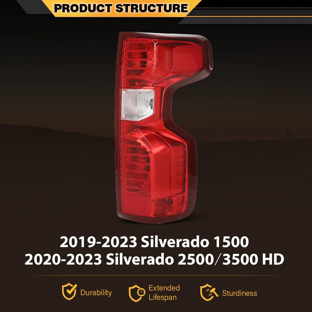 CNNELL Tail Light Assembly Rear Lights Red Lens Right Compatible with 2019-2021 Chevy Silverado 1500 Incandescent