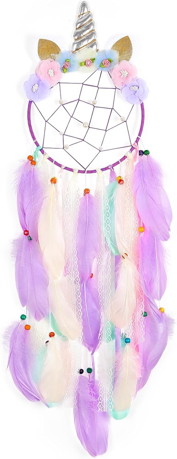 Dream Catchers for Girls Wall Hanging Girls Room Decor Handmade Bigger Feathers Dream Catcher for Kids Nursery Bedroom Decorations, Purple
