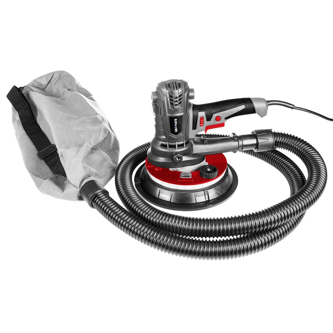 GRAPHITE Scheppach Lijadora de pared y techo - 1400-2700 RPM - Papel de lija de velocidad variable con luz LED - 900 W, tamaño de disco 180 mm - Lijadora profesional de yeso