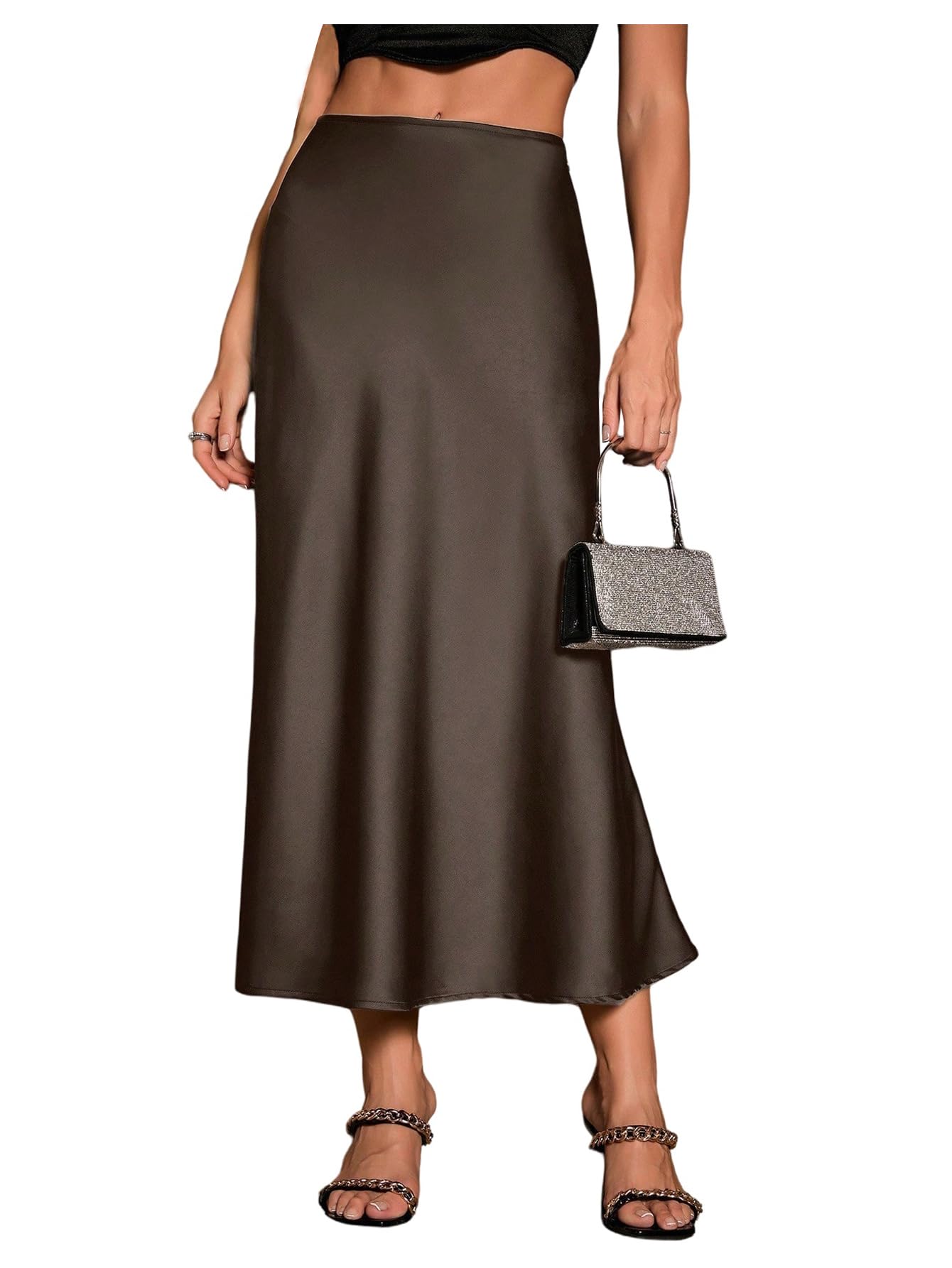 Verdusa Womens High Waisted Satin Skirt Elegant Long Skirts