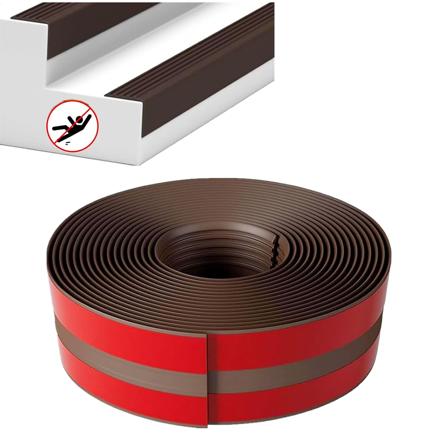 Stair Nosing Edge Trim, Self-Adhesive,Bullnose Stair Nosing,Anti Slip Stair Treads for Indoor and Outdoor Uses Steps,Waterproof & Wear-Resistant,PVC Soft Plane Staircase Slip-Proof Strip (Brown, 1m)