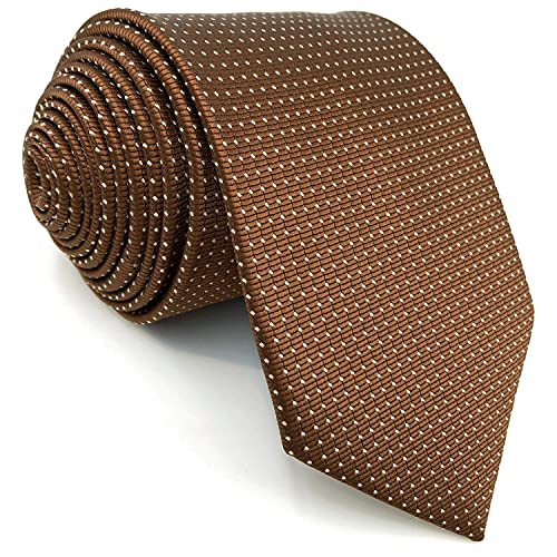 S&W SHLAX&WING Ties for Men Brown Copper Formal Neck Tie with White Dots Extra Long Necktie