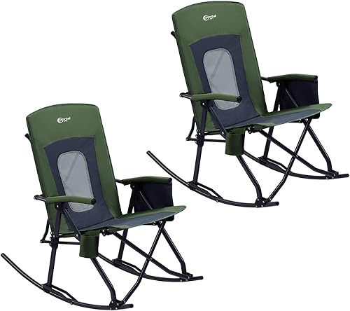Miniatura 14 de PORTAL Silla mecedora plegable de gran tamaño para acampar, portátil, para exteriores, con respaldo alto, reposabrazos duros, bolsa de transporte,