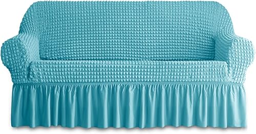 Miniatura 1 de Funda para sofá de 1 pieza para sofá de 3 cojines con falda, duradera, lavable, de alta elasticidad, fácil ajuste, protector universal de muebles (3