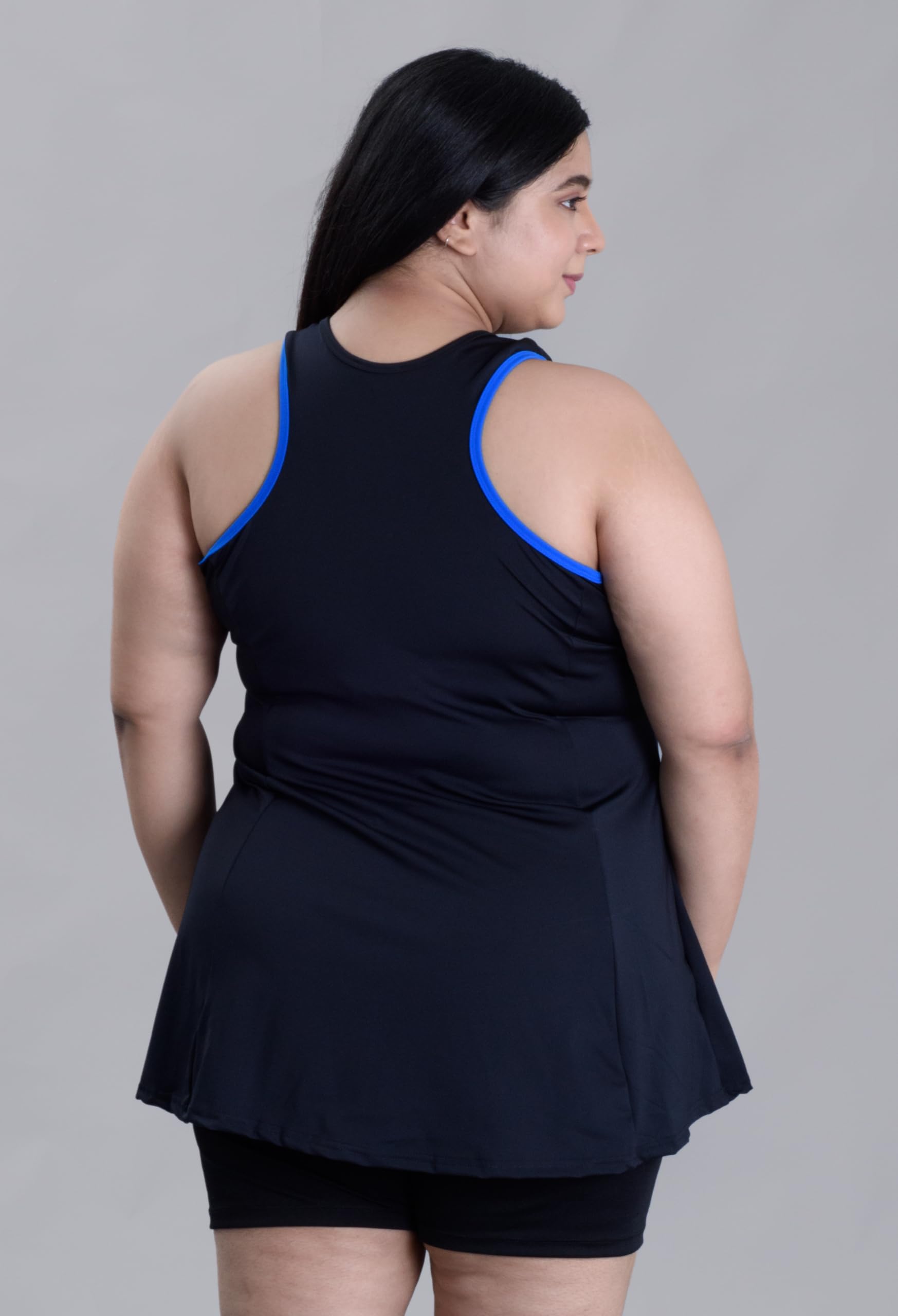 Keepfit Women's Round Neck Padded Plus Size Padded Swimsuit Frock Style top with boy Shorts Black |Swimming Suit for Women 4