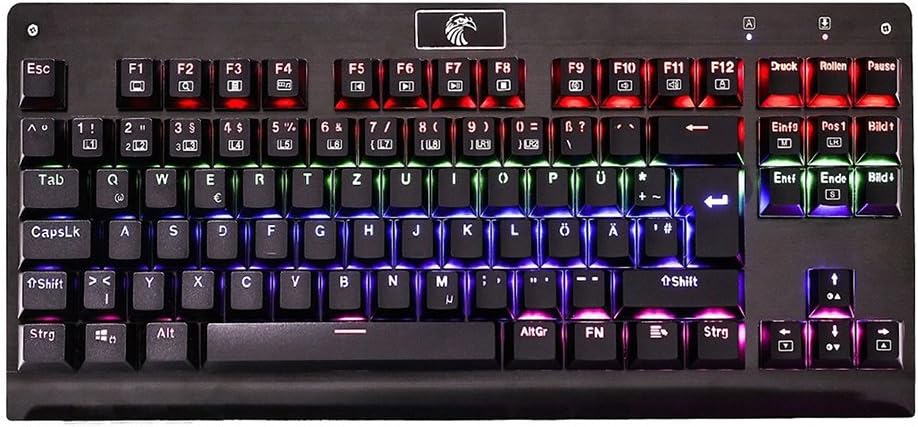 Rainbow Mechanical Keyboard, Aitalk Z77 Tenkeyless 88 Keys Anti-ghosting Waterproof Gaming Keyboard with Blue Switches Customizable Backlit QWERTZ Layout Wired Keyboard for Mac PC Laptop Gamers, Black