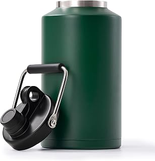 Kerilyn Insulated Jug with Handle, One Gallon, 128oz Stainless Steel, Large Double Vacuum Water Bottle for Hot & Cold Drinks, Wide Mouth, Sweat Proof, Great for Travel, Hiking & Camping, Green