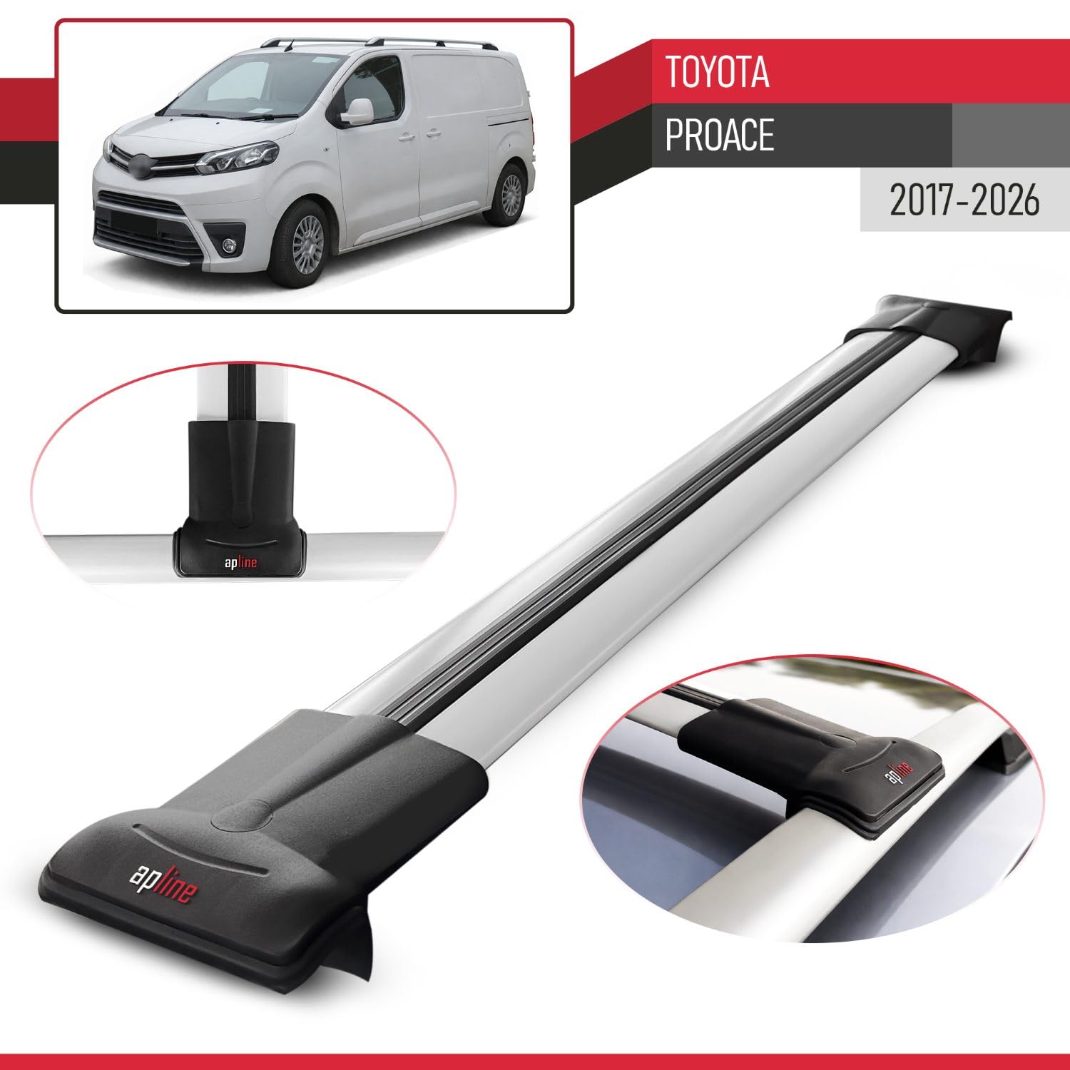 Kompatybilny z Toyota Proace 2017-2026 FLY Model Aluminiowy bagażnik dachowy 4 poprzeczki, szary