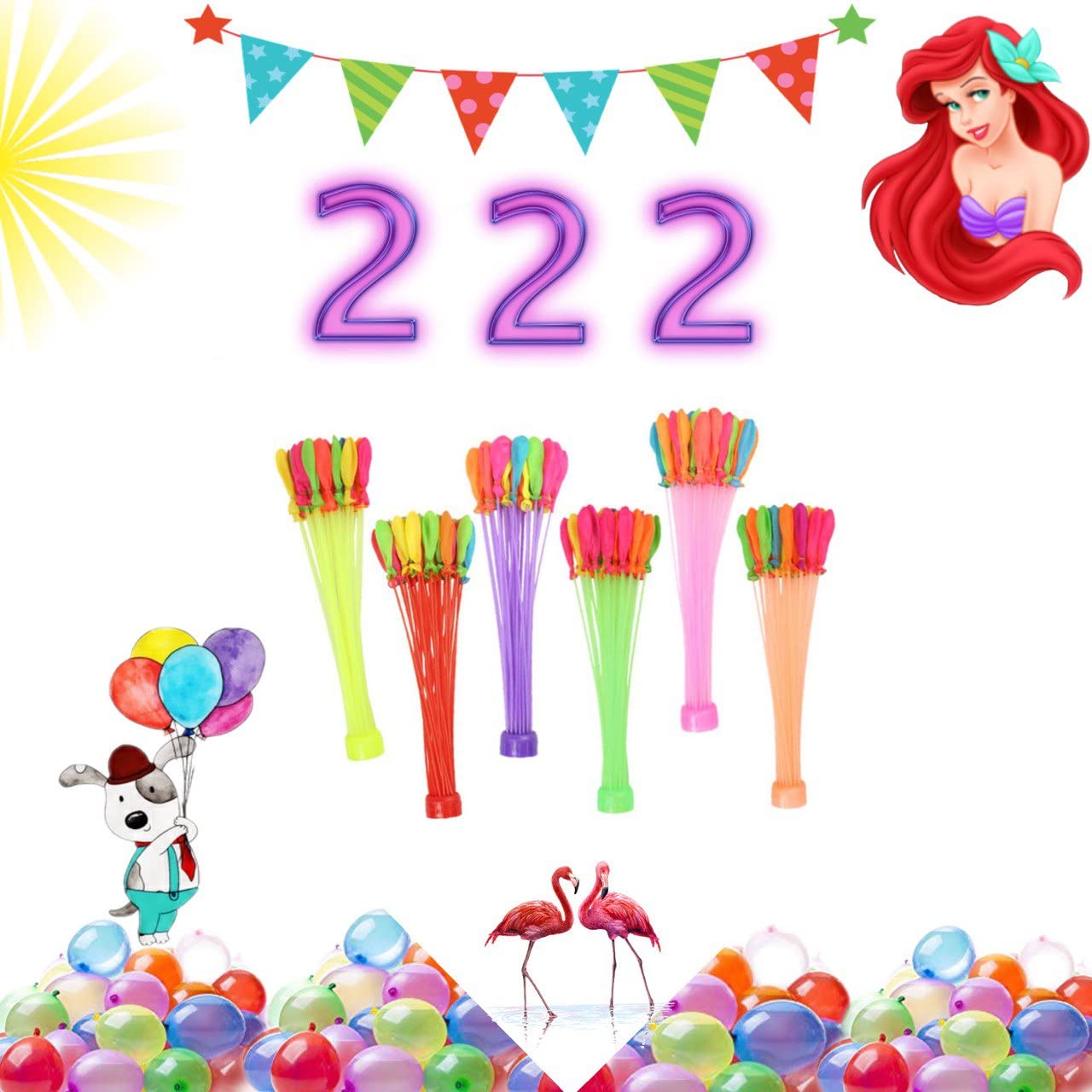 LACOSVI Globos de Agua Pequeños, Bombas de Agua, Llenado Ultra Rápido, 37 Globos en menos de 60 Sg Incluye 6 Ramos de 37 Globos Cada 1