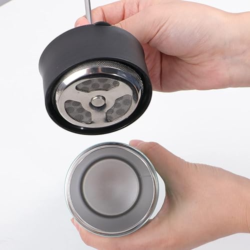 Miniatura 8 de Prensa francesa de viaje aislada de acero inoxidable doble pared, portátil, cafetera de 16 oz, taza para bebidas fríascalientes, negro.