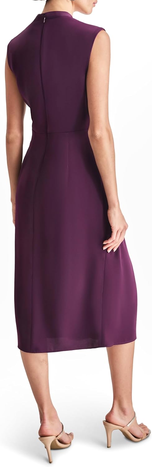 DKNY Womens Sleeveless Surplice Neck Front Slit Faux Wrap Midi Dress - Image 4