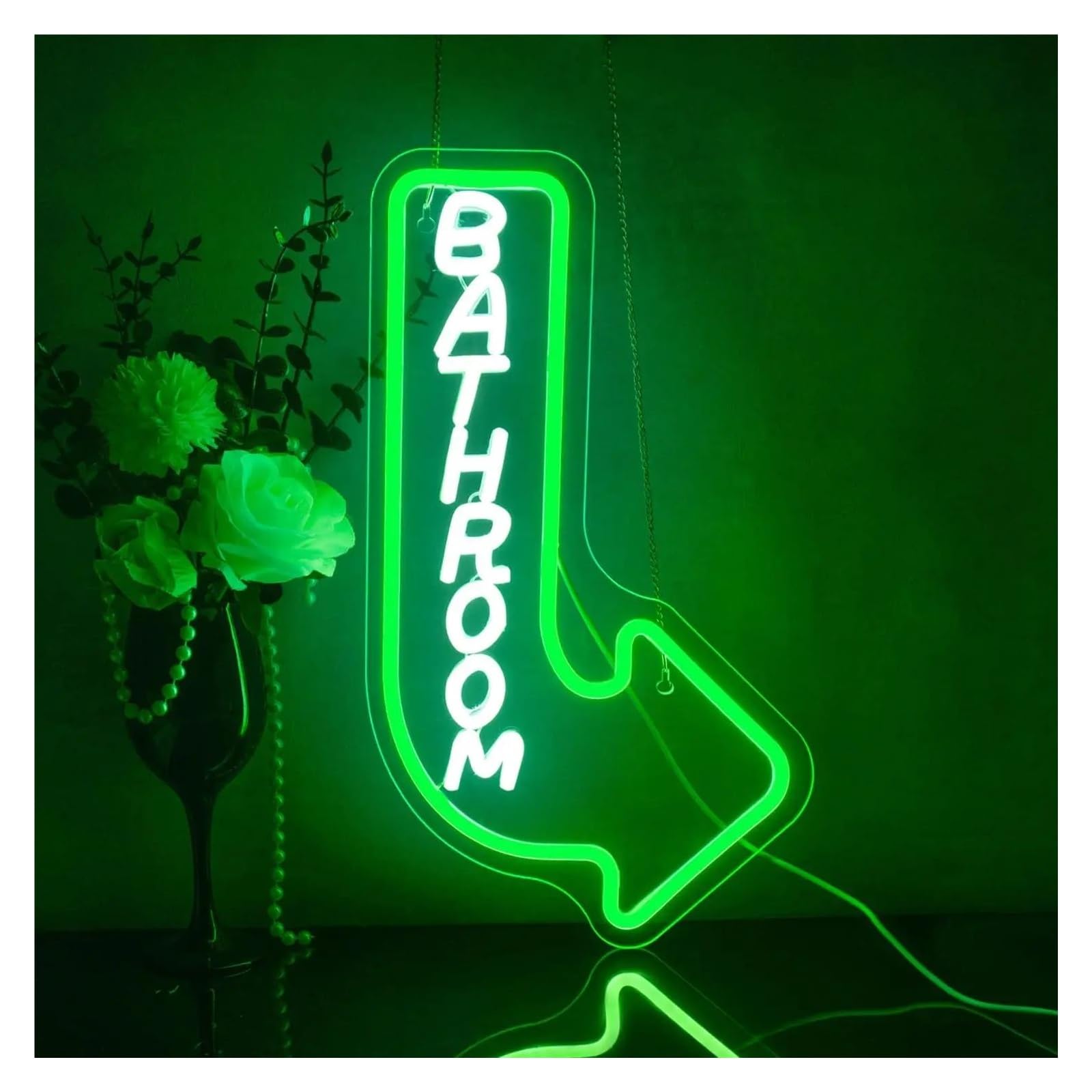 LEMST Signs Lamp Bathroom This Way Neon Wall Light Up Sign Lights Room Decoration Home Public Place Toilet Signs 42x24.5cm