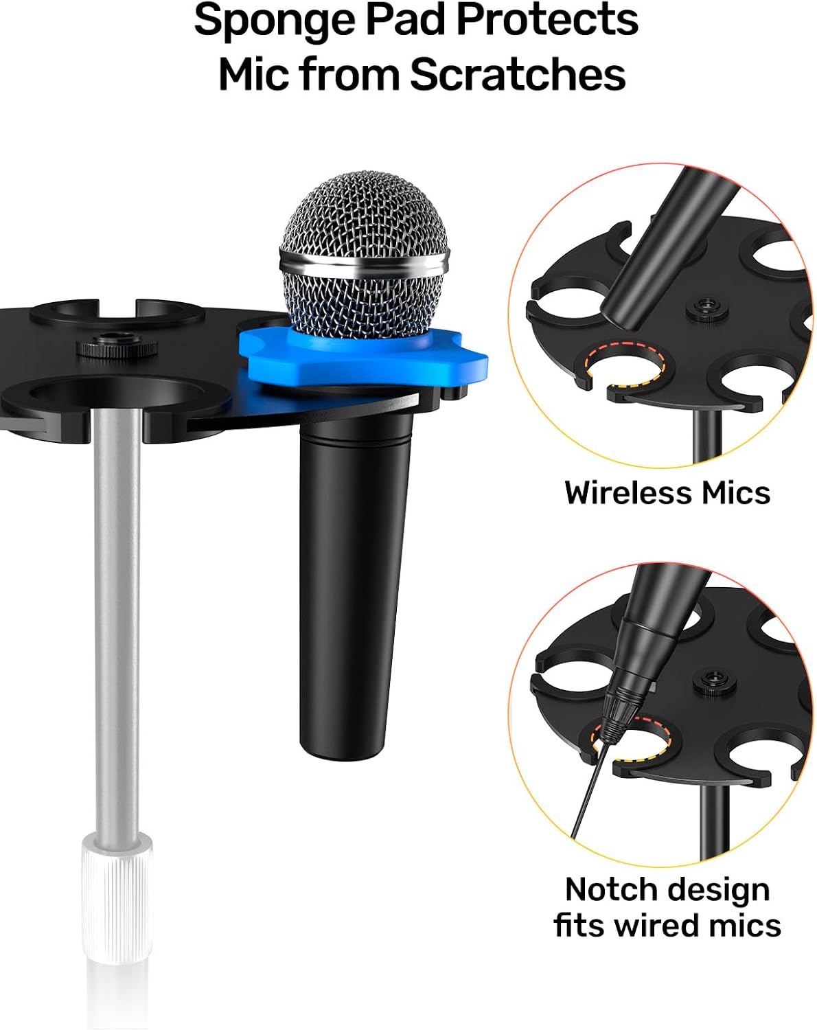 6-Slot Multi Mic Holder for Stand, Aluminum/Rubber, Organizer for Handhelds image 4