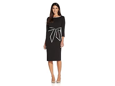 Adrianna Papell Stretch Crepe Tie Front Dress with Contrast Tipping (Black Ivory) Women