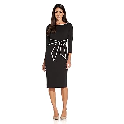 Adrianna Papell Stretch Crepe Tie Front Dress with Contrast Tipping Women