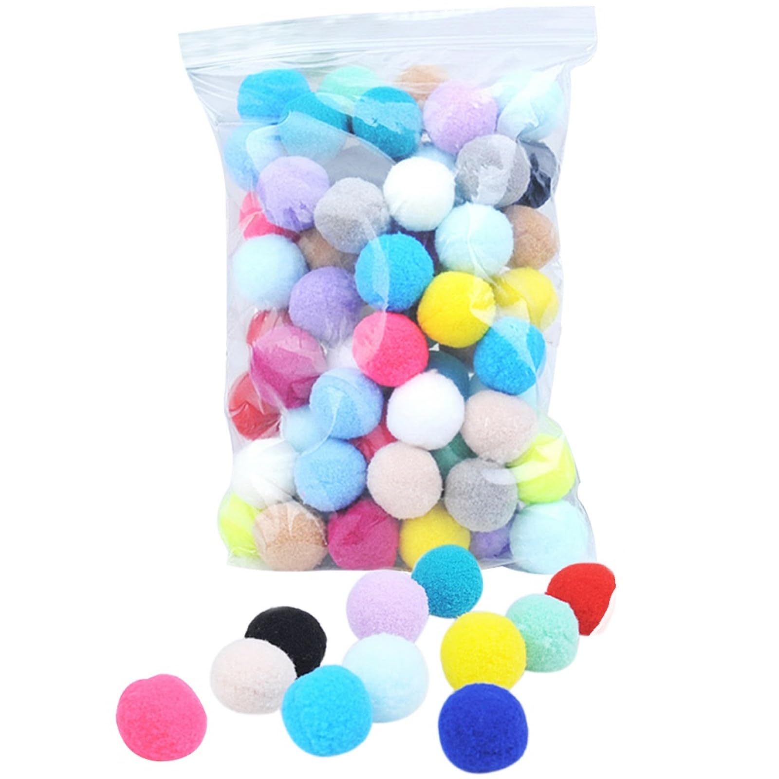 Juguete para Gatos, Pelota de Peluche elástica for Gatos 2,5 cm, Juguete Interactivo Creativo y Colorido con pompón for Masticar, 100 Unidades