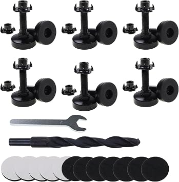 12 Set Adjustable Furniture Leveling Feet, 3/8"-16 Furniture Leg Levelers Floor Protect Thread Leveling with Non Slip Pads Drill Bit Kit for Table Chair Cabinet Sofa Desk Workbench