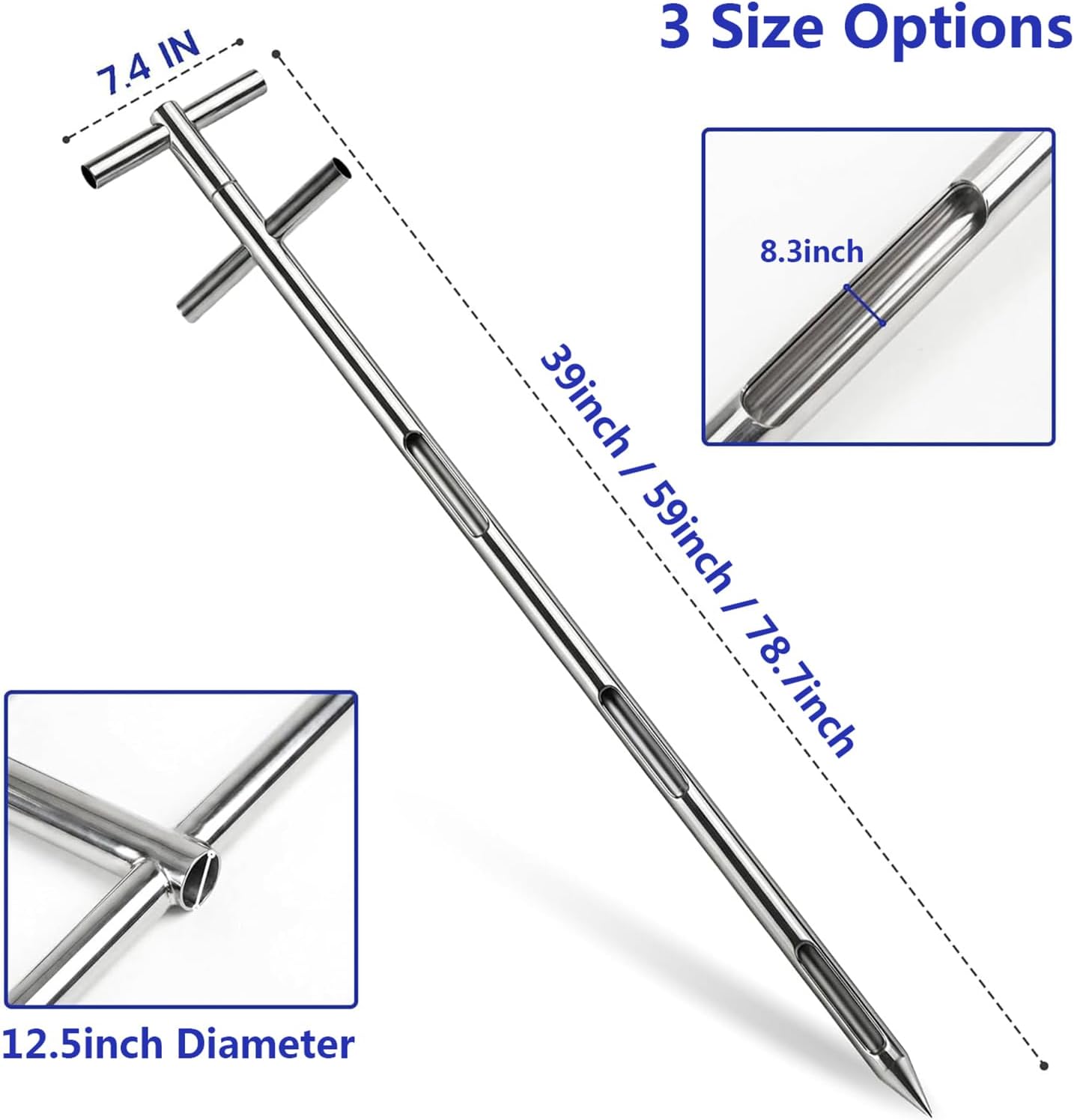 Grains Powder Sampler - Stainless Steel Sampling Probe with Handle, 3 Slots, 32mm, Ideal for Measuring Grain Size of Rice and Corn