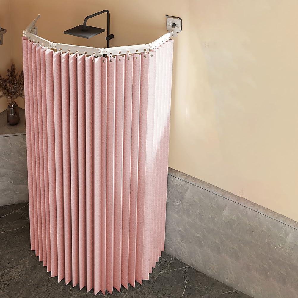 No-Drill U Shape Shower Curtain with Strong Suction Cups, Foldable & Waterproof, Anti-Mold, Adjustable for Corner Showers, 2-Fold Design, Easy to Clean