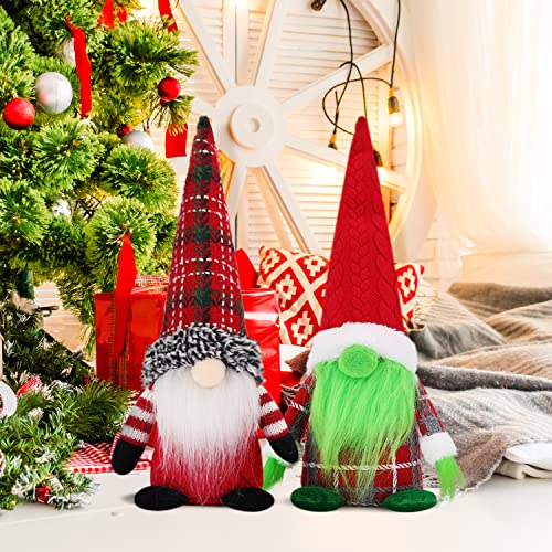 WISHDIAM 11\" Christmas Grinch Gnomes with Stocking Holder, 4 Pack Buffalo Plaid Christmas Gnomes Plush Mantle Hanger for Holiday Stockings & Mantle Decor, Christmas Decorations for Home - Thumbnail 5